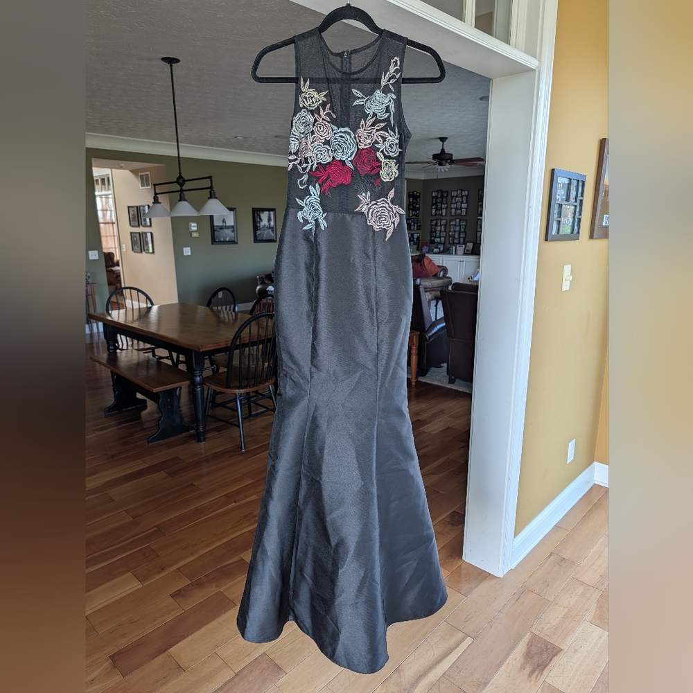 Xscape Black Floral Embroidered Dress